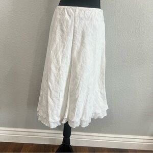 Eileen Fisher White Layered Irish Linen Midi Skirt